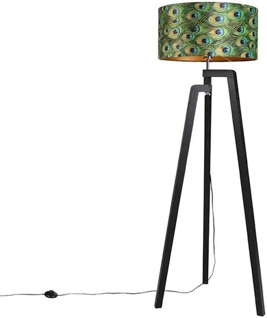 QAZQA Stehleuchte Puros mit Stativ und Pfau Design in Schwarz, dimmbar, Höhe: 145 cm - Bild 1