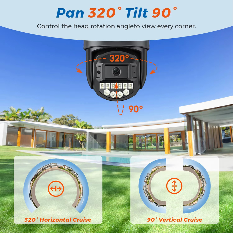 O-KAM PRO WLAN Sicherheitskamera mit Doppellinse und Doppelbildschirm, 10MP 5K HD Außenüberwachungskamera mit Nachtsicht, 2,4G/5G Dualband, Schwarz - Bild 4