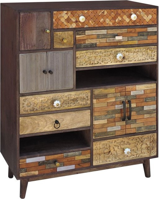 DELUKE Kommode ARVID aus Akazie und Mango in Mehrfarbig, B/H/T: 121 x 100 x 40 cm - Bild 1