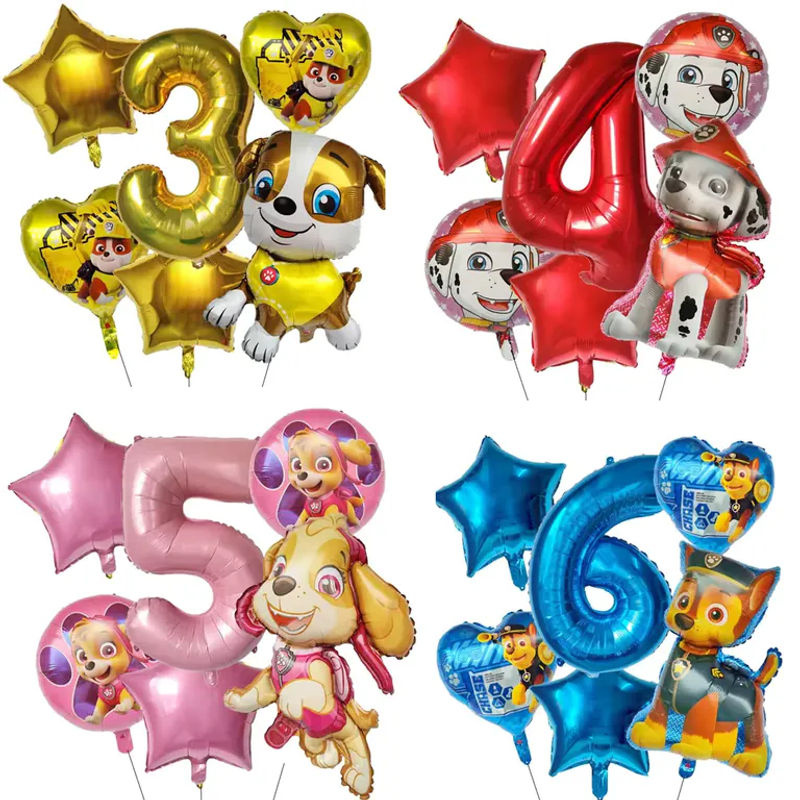 6er Set Paw Patrol Aluminiumfolienballons mit Chase und Skye für Kindergeburtstage, mehrfarbig und pink - Bild 2
