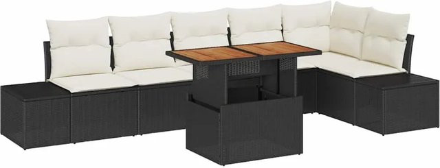 vidaXL Garten-Sofa-Set 7-teilig aus Poly Rattan in Schwarz mit Stauraum und Polstern - Bild 1