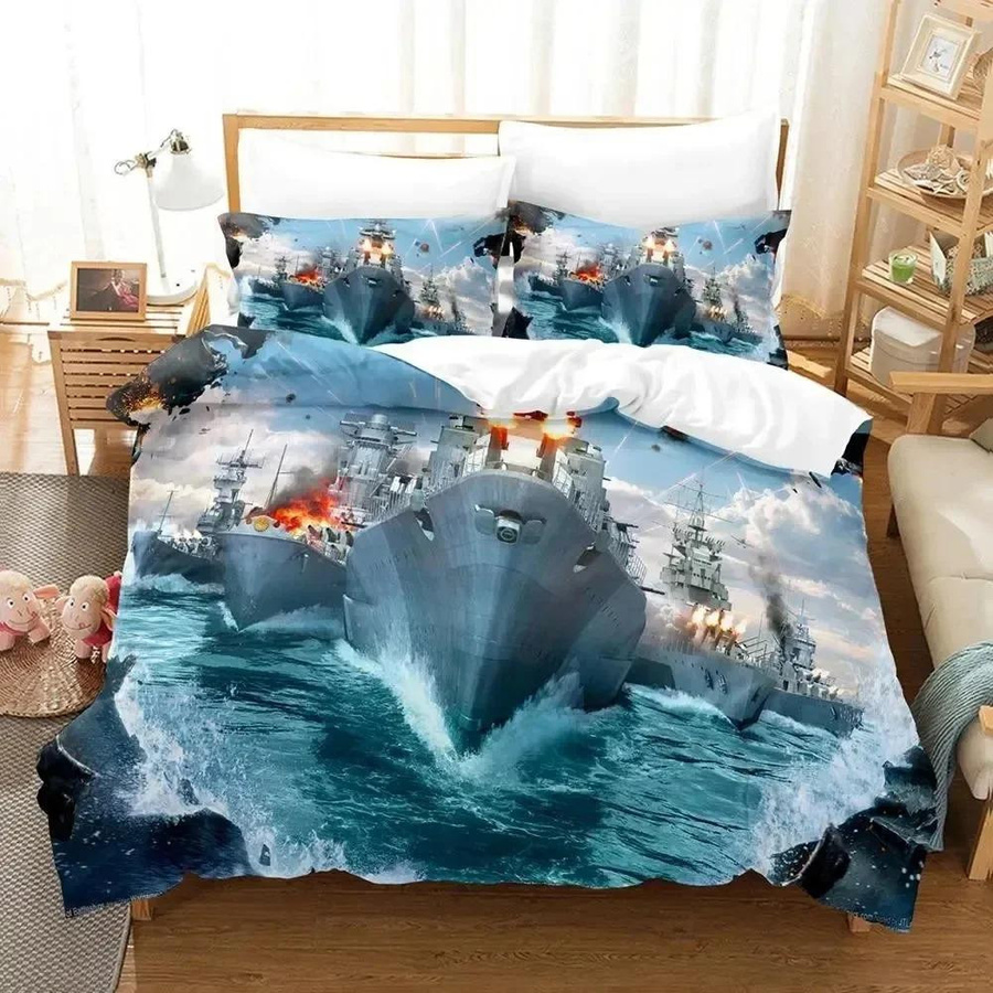 Bettwäsche-Set World of Warships mit 3D-Druck von Binchi Outdoor Product, Bettbezug und Kissenbezug aus Mikrofaser, Mehrfarbig, B/H: 135 x 200 cm - Bild 1