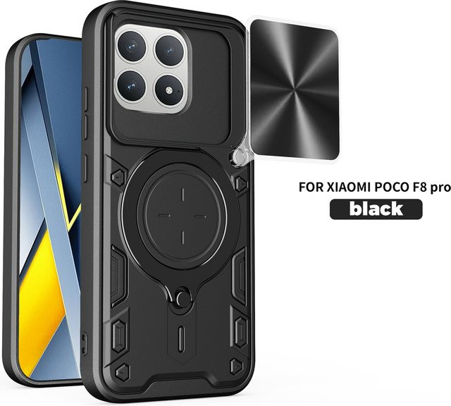 Stoßfeste Handyhülle von szHAIyu für Poco X8 Pro Max F8 Ultra Poco X7 Pro mit Schiebe-Kameralinsenabdeckung und Magnetringhalter in Schwarz und Lila - Bild 1