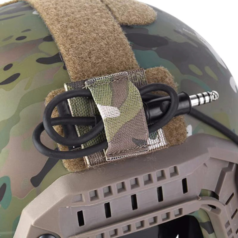 Taktischer Aufrollgurt für Kopfhörer-Intercom-Kabel mit Klettverschluss und Helm-Aufkleber, Schwarz - Bild 3