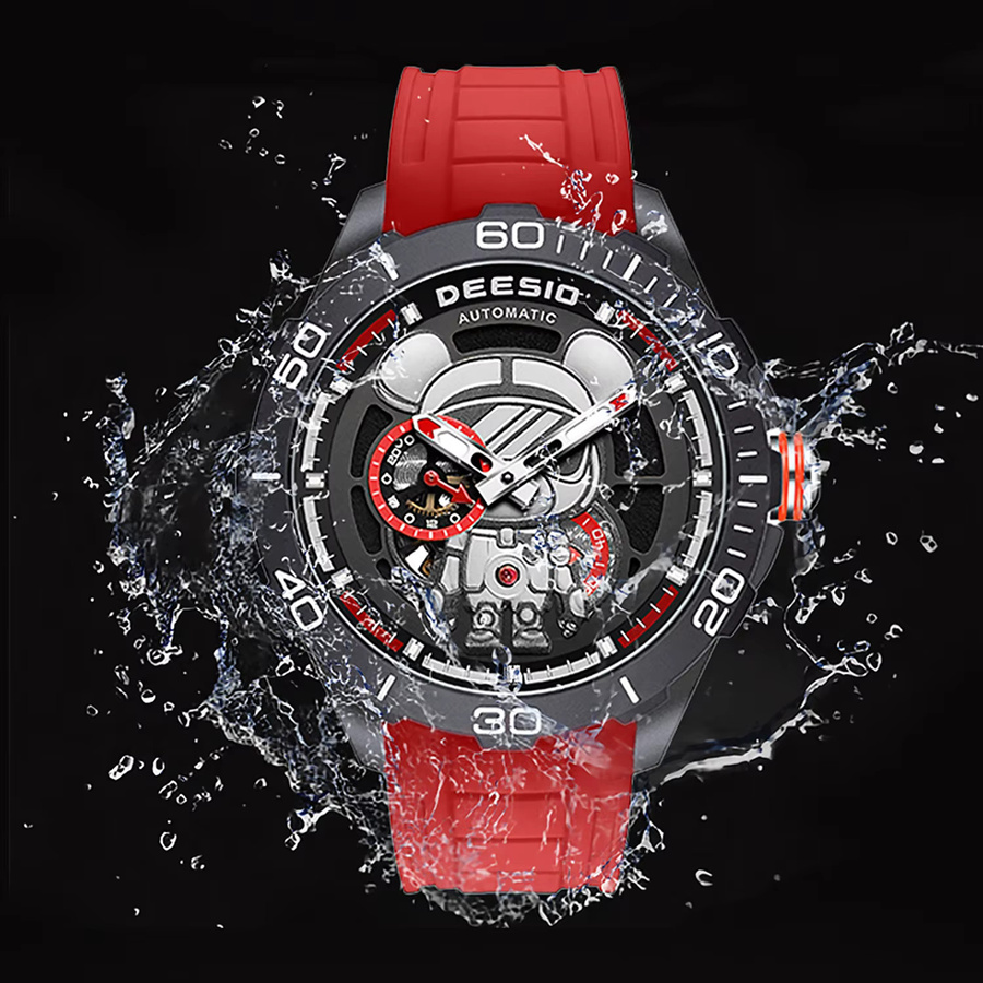 Deesio Automatik-Armbanduhr, Kohlefaser, Silikonarmband, Herren, Schwarz - Bild 2