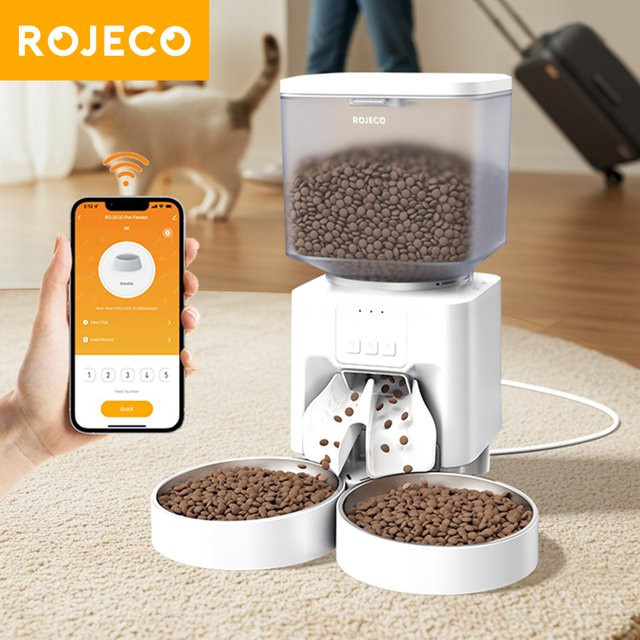 ROJECO Automatischer Futterautomat mit WIFI und App-Steuerung für Hund und Katze, 4,5 l, Weiß - Bild 1