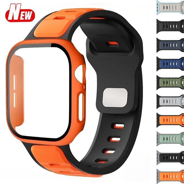 FancyWrist Schutzset für Apple Watch mit Hartschalen-Cover und Silikon-Sportarmband für iWatch Modelle 38mm bis 46mm - Bild 1