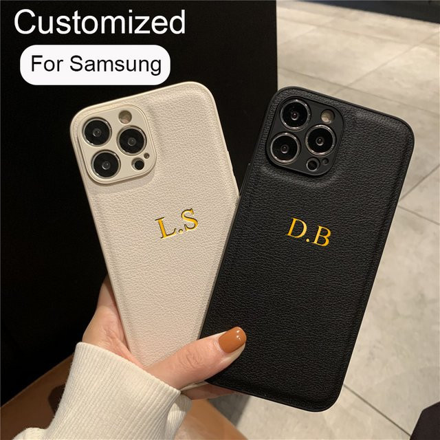 Personalisierte Ledertasche mit individuellen Initialen für Samsung Galaxy S25 S24 S23 S22 S21 Ultra FE A55 A54 A53 A52 A15 A14 in Pink - Bild 1