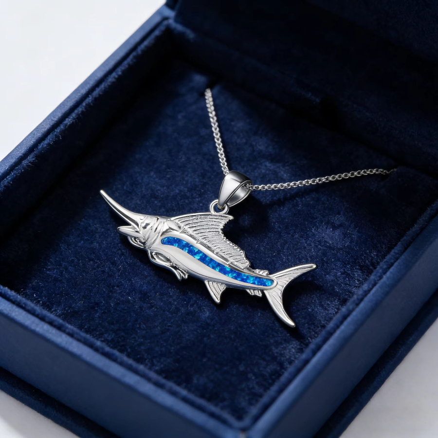 Halskette mit Segelfisch-Anhänger, Silber, Opal, Unisex - Bild 4