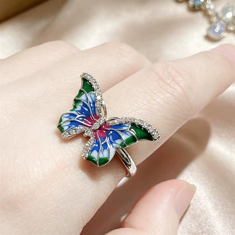Huitan Damenring, Emaille-Schmetterling, Bunt, Zirkonia - Bild 3