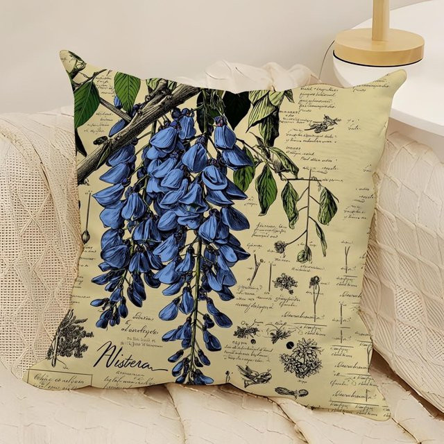 JMG Clothing Kissenbezug Glockenreben Magazin mit doppelseitigem floralem Druck aus Leinen und Polyester, Farbe: Blau, B/T/H: 45 x 45 x 0 cm - Bild 1