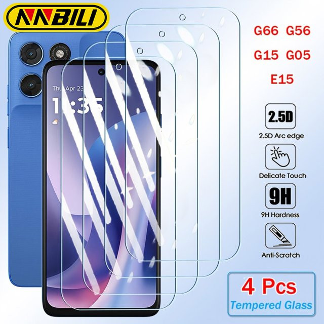 NNBILI 4 Stück HD Full Coverage Displayschutzfolie aus gehärtetem Glas für Motorola Moto G66j G66y G56 E15 G05 G15 in Transparent - Bild 1