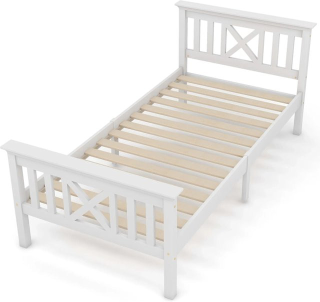 okwish Holzbett mit Kopfteil und Schubladen in Weiß für das Jugendzimmer oder Schlafzimmer, B/T/H: 90 x 200 x 120 cm - Bild 1