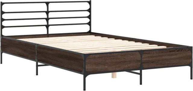 vidaXL Bettgestell in Eiche Braun aus Holzwerkstoff und Metall B/T/H: 120 x 203 x 74 cm - Bild 1