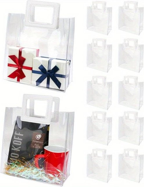 10 Stück transparente Geschenktüten aus PVC mit quadratischem Henkel in Weiß - Bild 1