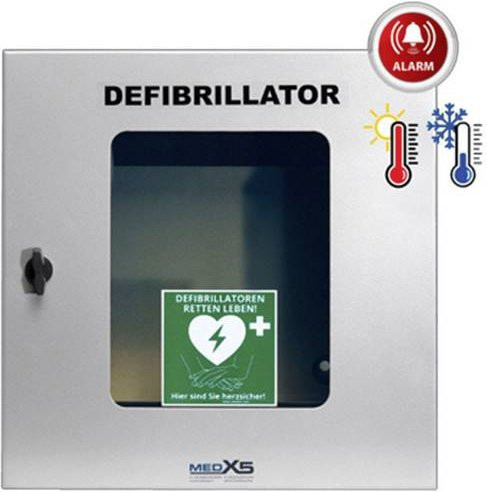MEDX5 SmartCase SC1230 Defibrillator-Wandkasten für den Außenbereich aus Edelstahl in Grau mit Alarm, Beleuchtung, Belüftung und Heizung - Bild 1