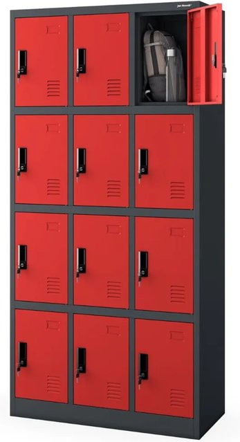 DELUKE Schließfachschrank Spind mit 12 Fächern aus Stahl in Anthrazit-Rot, H x B x T: 185 x 90 x 40 cm - Bild 1