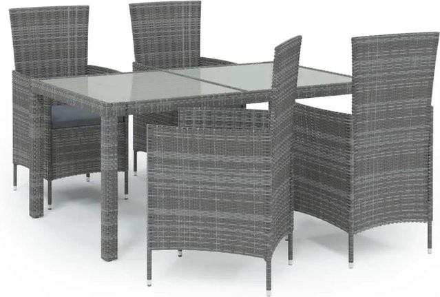 vidaXL 5-tlg Garten-Essgruppe aus Polyrattan mit Kissen in Grau Modell 14 - Bild 1