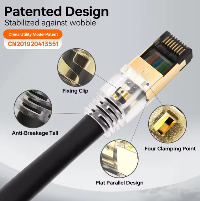 Cat 8 Ethernet LAN-Kabel in Schwarz mit 40 Gbit/s und 2000 MHz für Hochgeschwindigkeits-Netzwerke - Bild 1