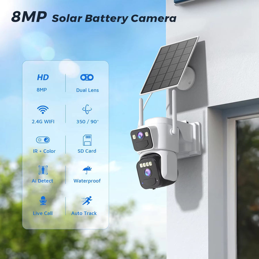 BESDER 4K Solar Wireless IP Kamera mit 8MP Dual Objektiv, 7800mAh Akku, WiFi Outdoor Sicherheit Kamera in Weiß - Bild 2
