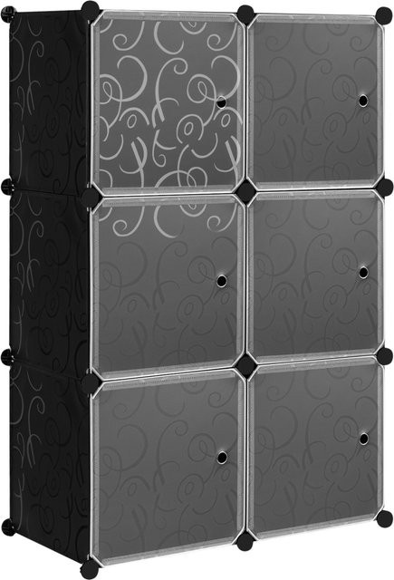 WOLTU DIY Schuhschrank aus stapelbaren Plastikboxen mit Türen, 6 Boxen, Schwarz/Grau - Bild 1