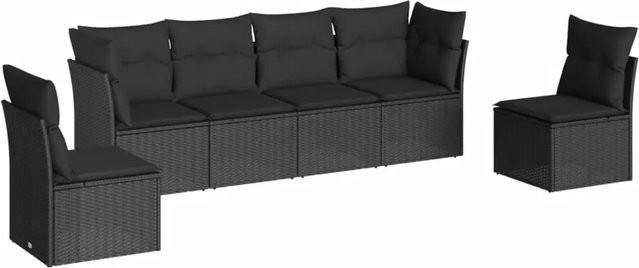vidaXL 6-tlg Garten-Sofagarnitur in L-Form aus schwarzem PE-Rattan mit Sitzkissen und Stauraum - Bild 1