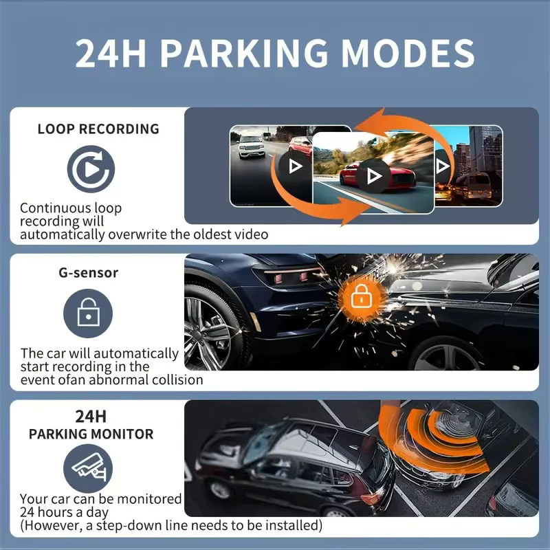 Etymoofox 360 Grad Auto Dashcam mit 4 Kameras in Schwarz, 4K Auflösung, drehbarer IPS-Bildschirm, Nachtsicht und 24-Stunden-Parküberwachung mit G-Sensor und Black Box Funktion - Bild 6