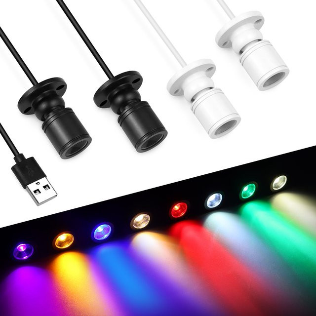 CHNAITEKE Mini-LED-Strahler in Schwarz mit integrierter LED, USB-Anschluss, 5 V, 1 W, zur Oberflächenmontage für Schmuckschränke, Bars, KTV, Zuhause, Schlafzimmer und Küchenbeleuchtung - Bild 1