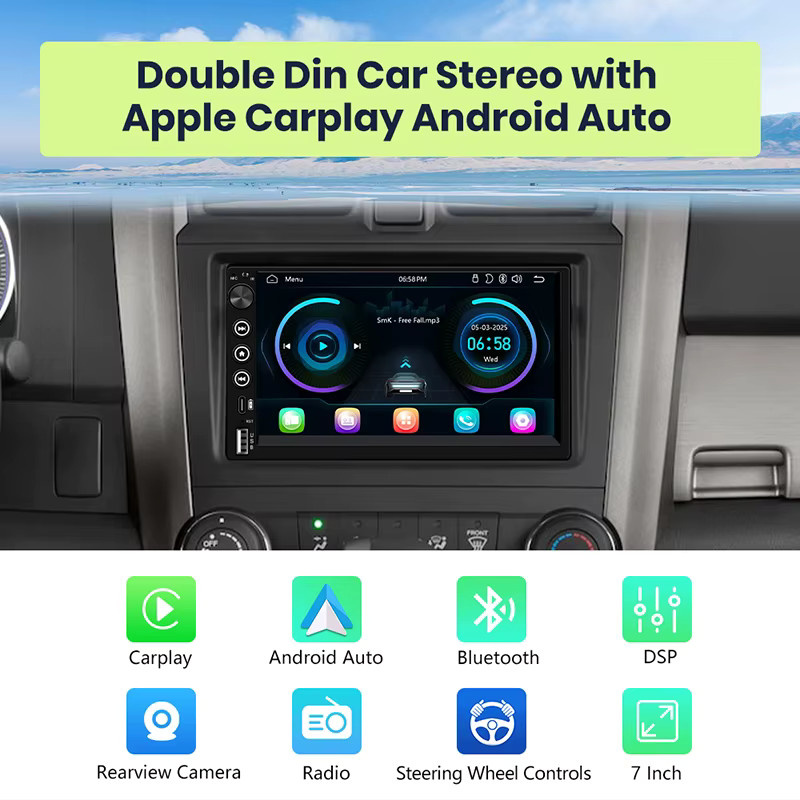 Junsun 7 Zoll Universal 2 Din MP5 Autoradio mit Wireless Carplay, Android Auto, GPS, Bluetooth und Navigation in Schwarz - Bild 2