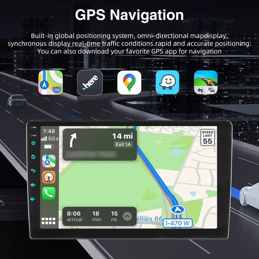 MOPECT Android Auto Autoradio mit Wireless CarPlay, 4+64G Multimedia Player mit GPS und WiFi, Schwarz - Bild 3