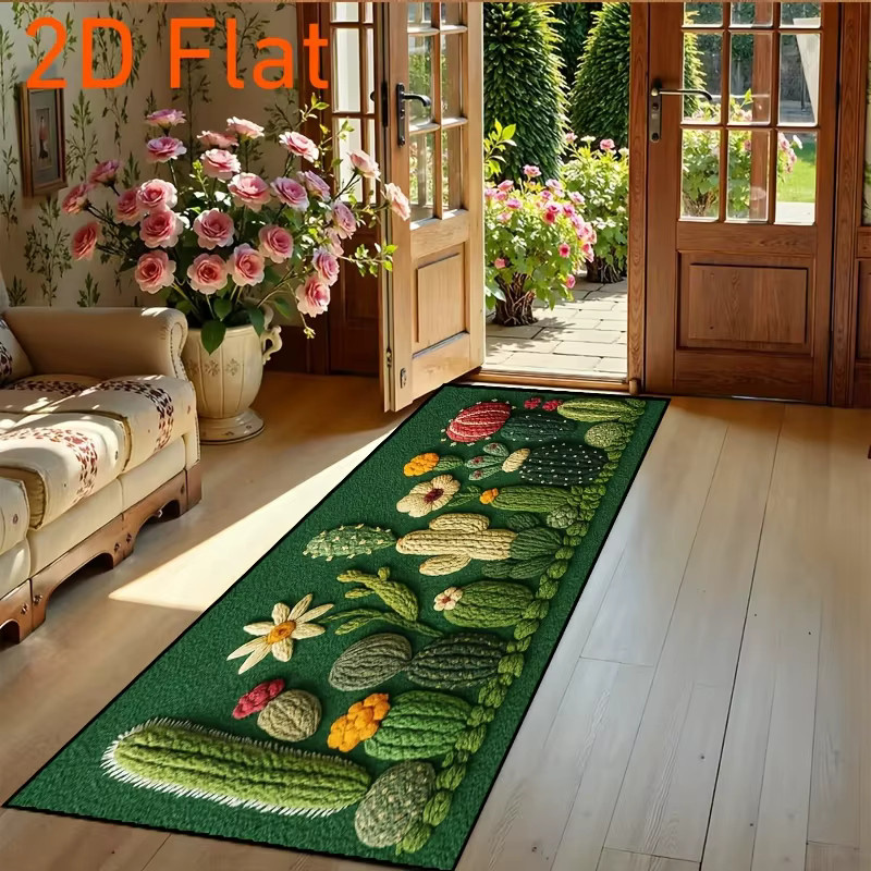 VIKAMA Bohemian Cactus Print Flurteppich in Grün, rutschfeste und waschbare Bodenmatte für Flur und Wohnzimmer - Bild 2