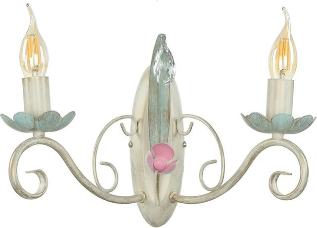 Licht-Erlebnisse Wandleuchte aus Metall und Glas im Art Nouveau Design, 2-flammig, E14, Breite: 37 cm, Multicolour (Weiß, Rosa, Grün) - Bild 1