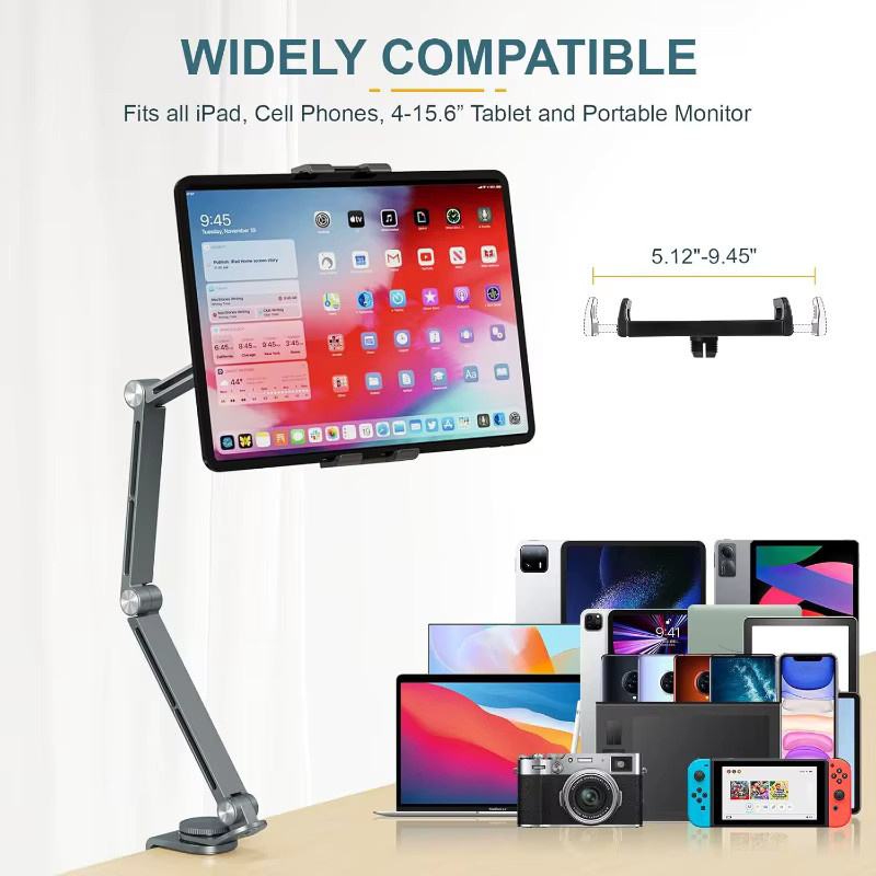 Ideaway Tablet-Tischhalterung aus Metall, 360 Grad drehbar und faltbar, verstellbare Bettbefestigung für iPad und Android Geräte von 4,7 bis 13,5 Zoll - Bild 4