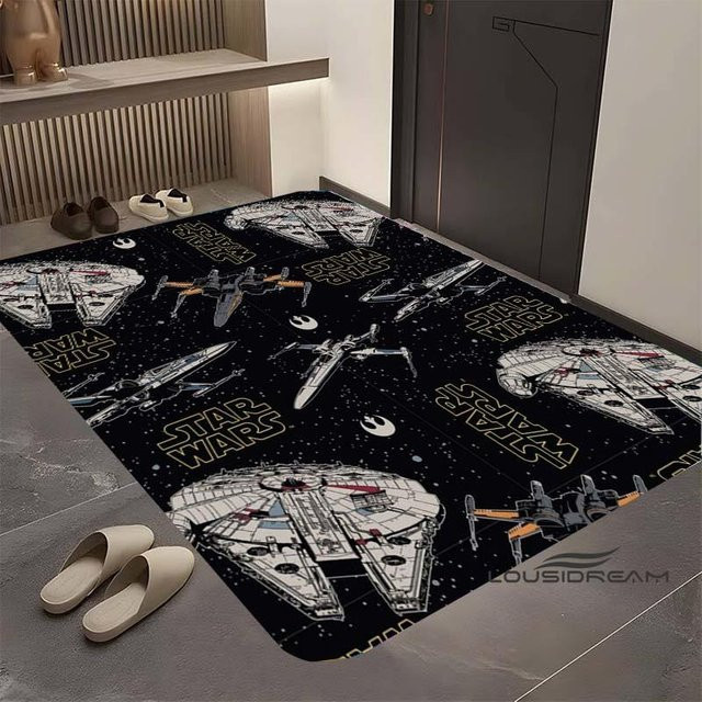 Star Wars Cartoon Teppich BestDream002 mit Retro Galaxie Weltraum Raumschiff Muster, schwarz, B: 100 cm, T: 120 cm - Bild 1