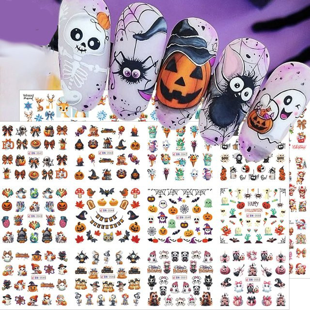 SWEET TREND Nagelaufkleber Halloween, Wassertransfer, Cartoon Kürbis Geist - Bild 1