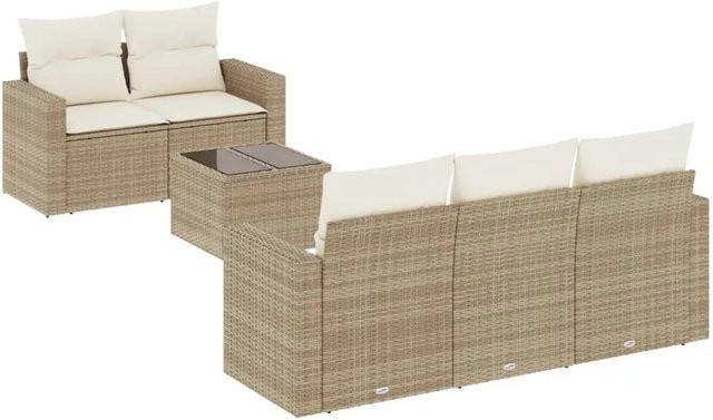 vidaXL 6-teilige Garten-Sofagarnitur aus Poly-Rattan mit Kissen in Beige-creme - Bild 1