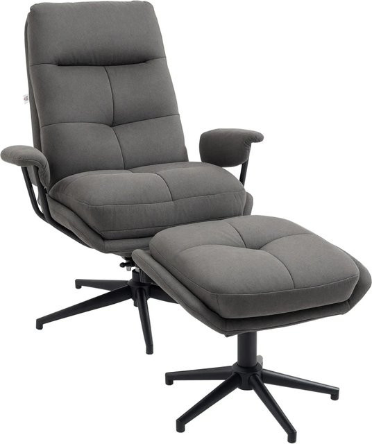 HOMCOM Relaxsessel mit Hocker in Dunkelgrau, 360 Grad drehbar mit Armlehnen und Mikrofaser-Bezug - Bild 1