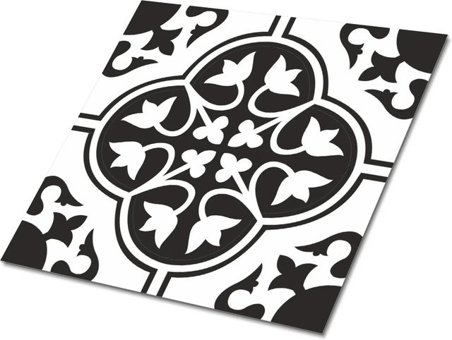 Tulup Selbstklebende Vinyl Bodenfliesen Set mit Blumenornament in Schwarz-weiß, 9 Stück, B/T: 30 x 30 cm - Bild 1