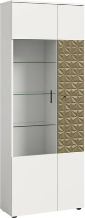 Inn.Furn Vitrine in Weiß und Gold mit Glastüren und 9 Fächern sowie Relief-Design, Breite: 70 cm, Höhe: 195 cm, Tiefe: 37 cm