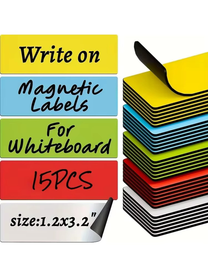 15 Stück beschreibbare magnetische Etiketten in Multicolor, wasserdichte Whiteboard-Magnetetiketten für Kühlschrank, Büro und Regale, Breite: 3,05 cm, Höhe: 8,13 cm - Bild 6
