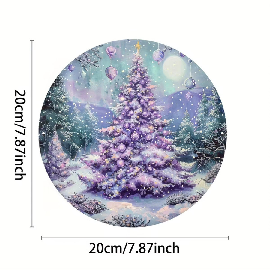 Potdemiel Rundes Aluminiumschild Weihnachtsbaum Lila Schneeszene Metallwandkunst Durchmesser: 20,3 cm - Bild 2
