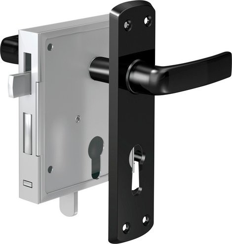 BASI Stumpdrückerschloss SDS 130 mit PZ-Lochung und hebender Falle in Stahl, Rechts/Links verwendbar - Bild 1