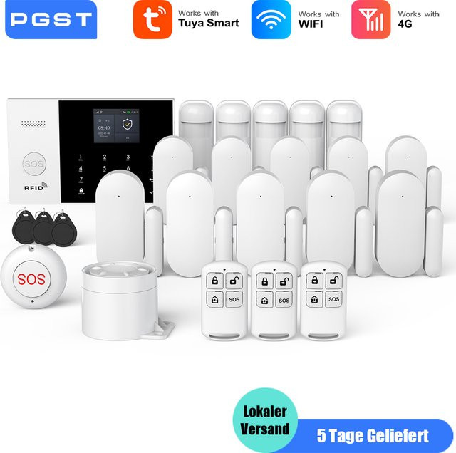 PGST WiFi 4G Alarmsystem Sicherheitssystem-Set mit Tuya Smart Life und Alexa Unterstützung, Farbe: Weiß - Bild 1