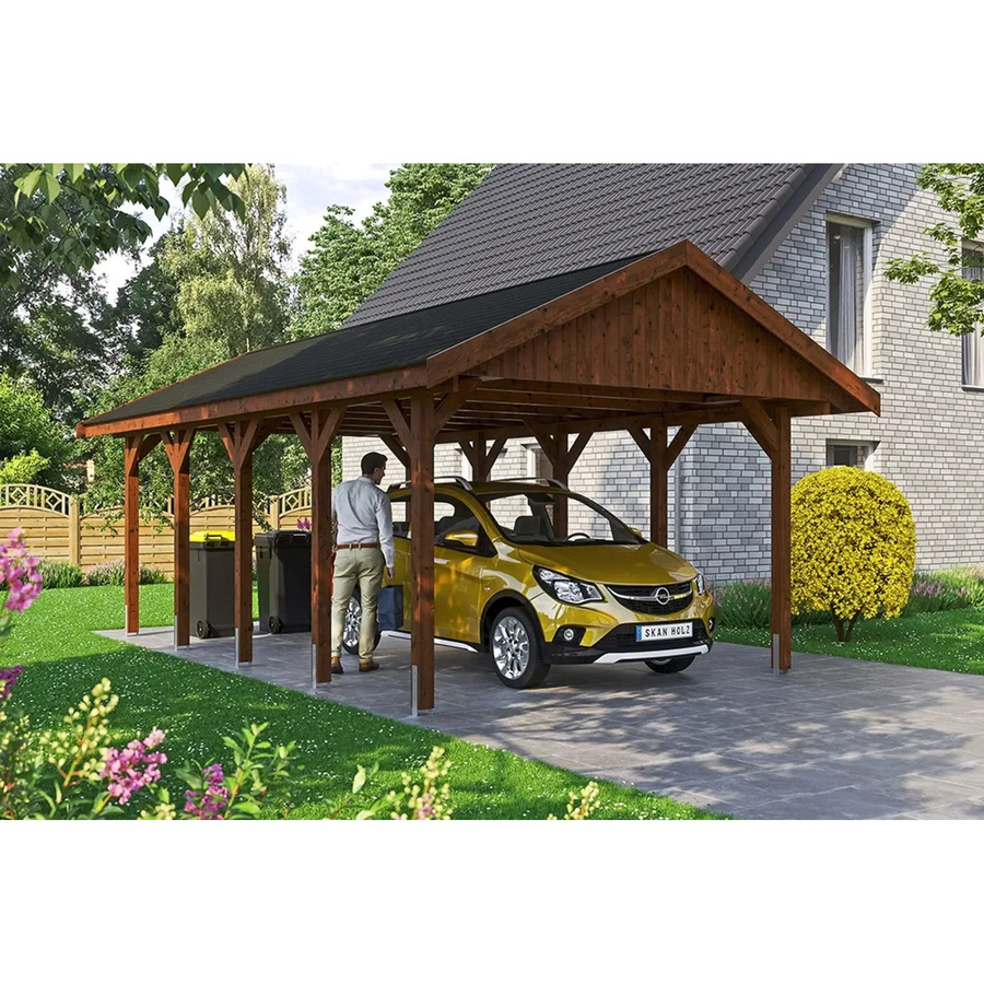 Satteldach-Carport Wallgau von SKANHOLZ in Nussbaum mit schwarzen Schindeln, B/T: 430 x 750 cm, Höhe: 326 cm - Bild 2