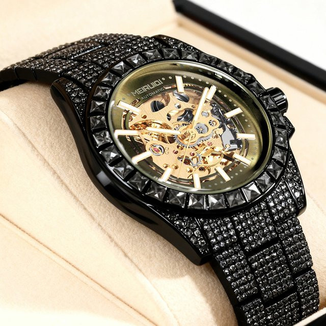 Herren Armbanduhr Automatik, Edelstahl, Gold, Zirkonia, Blau, Rund - Bild 1