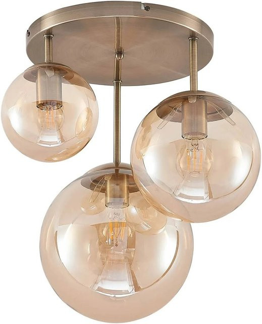 Lindby Deckenlampe Teeja Modern 3-flammig in Beige und Gold aus Glas und Metall für das Wohnzimmer - Bild 1