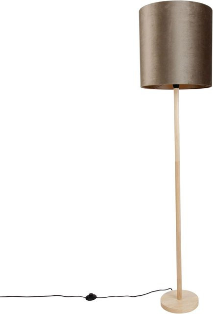 QAZQA Stehleuchte Mels aus Holz mit Samtschirm in Beige und Grau, Durchmesser: 40 cm - Bild 1