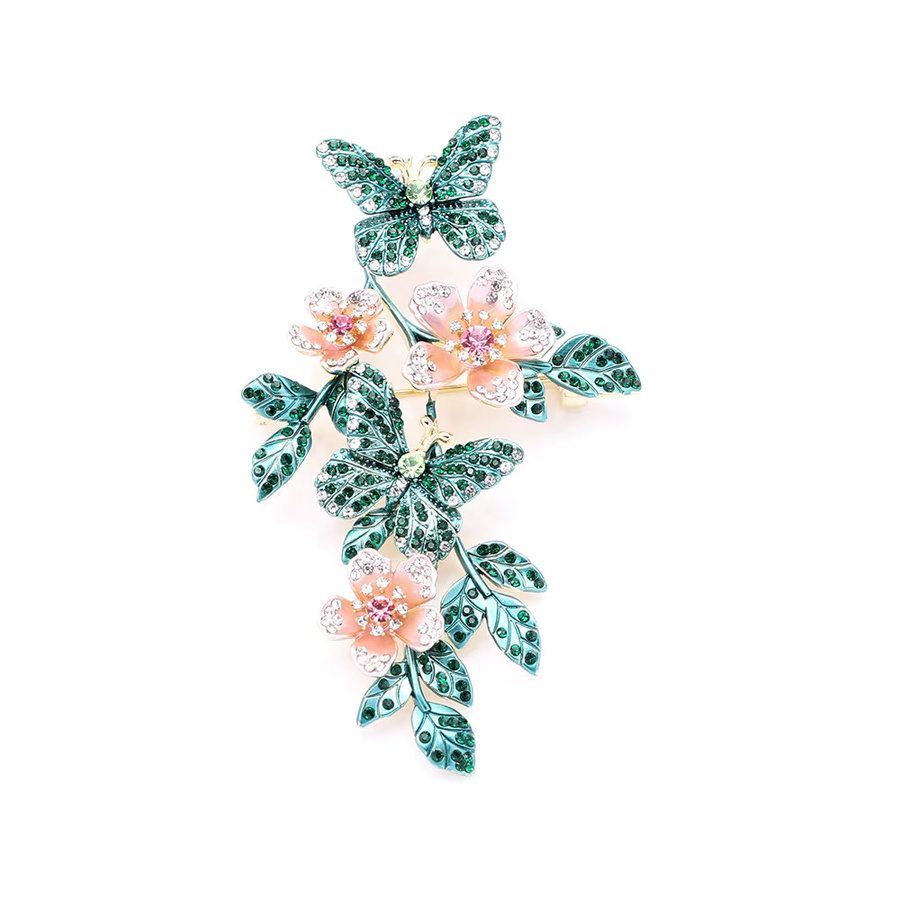 SKEDS Brosche, Rosa Blume und grüner Schmetterling, Kristall, Damen - Bild 4
