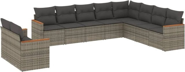 vidaXL 10-tlg. Garten-Sofagarnitur in L-Form aus Poly Rattan und Metall mit Kissen in Grau - Bild 1