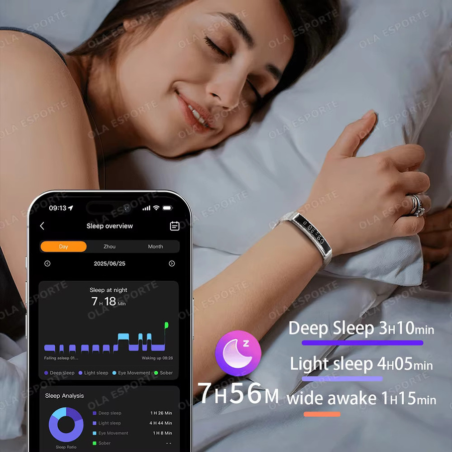 Ola Esporte Smart-Armband Schwarz für Damen und Herren mit Stress-Test, HRV-Monitor und Schrittzähler, wasserfest, kompatibel mit Android und iOS - Bild 5